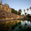View from inside the gardens of the Royal Alcazar Palace in Sevilla