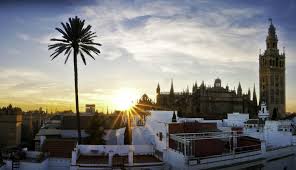 lookout over Seville skyline from hotel viewpoint