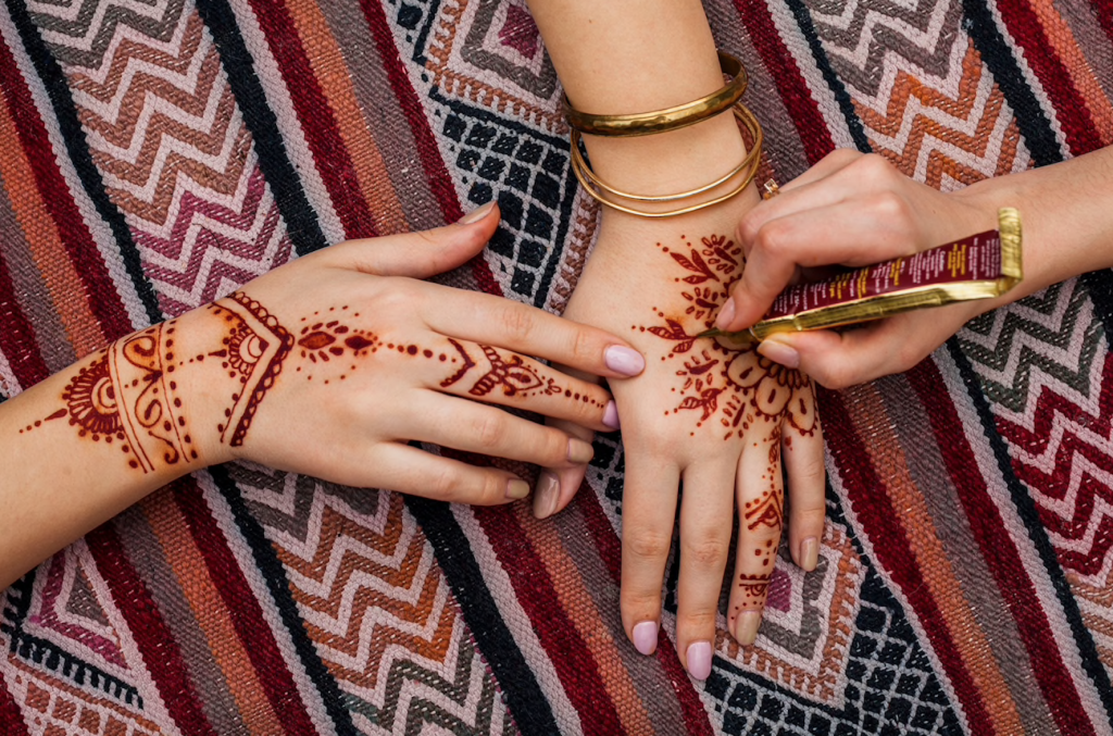 Women’s hand decorated with henna