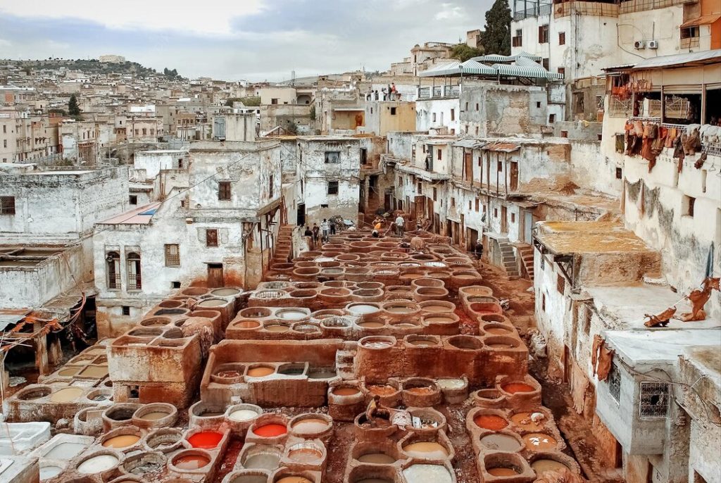 Village leather tanneries in Fez